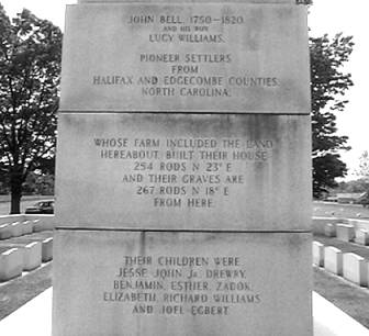 Inscription on Monument at Bellwood Cemetery in Adams, TN